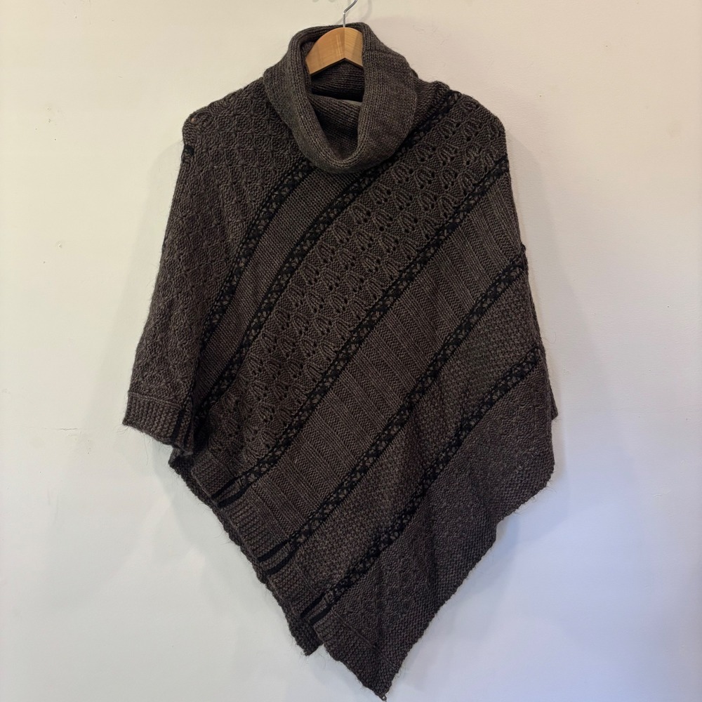 Lineamaglia Italy Brown Knit Turtleneck Poncho Asymmetrical Wrap Sweater OS